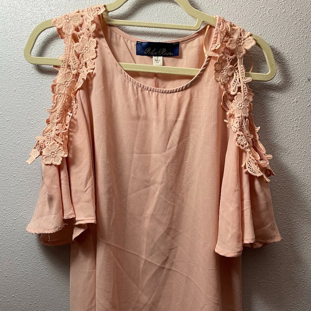 Blue Rain blouse with lace shoulder detail